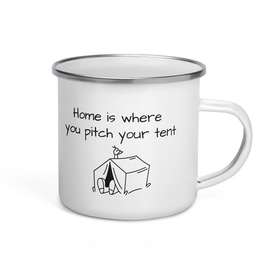 Show your enamel camping 12oz mug: rugged, cute quote. Perfect for wilderness coffee or tea moments