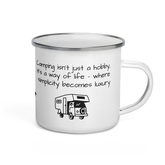 Show your enamel camping 12oz mug: rugged, cute quote. Perfect for wilderness coffee or tea moments