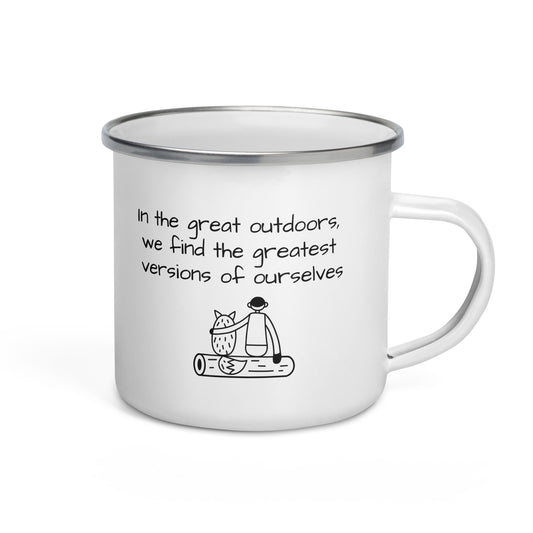 Show your enamel camping 12oz mug: rugged, cute quote. Perfect for wilderness coffee or tea moments