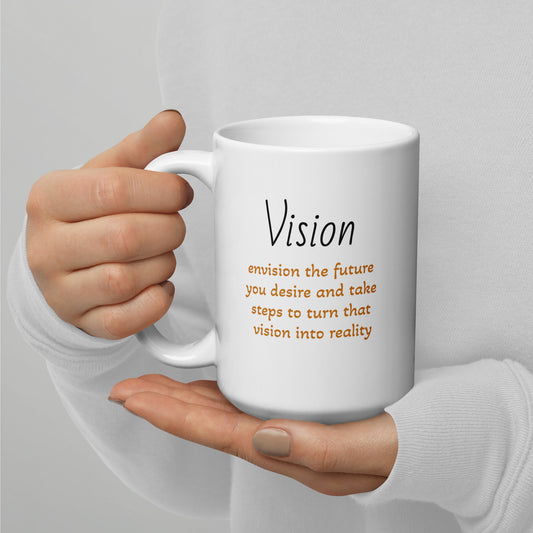 This big white glossy mug holds 15 oz. of your favorite coffee, inspiring you with motivational messages each morning